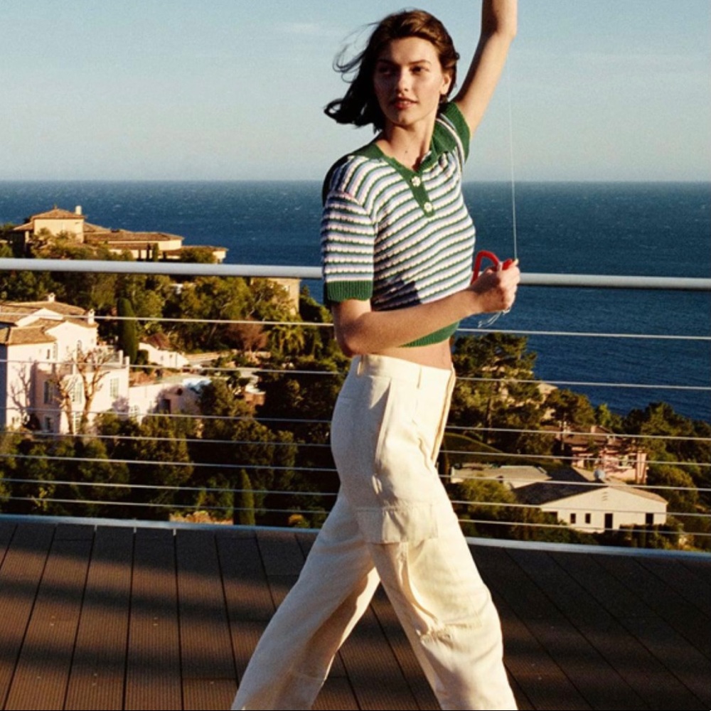 Zara knit striped polo top with flower buttons